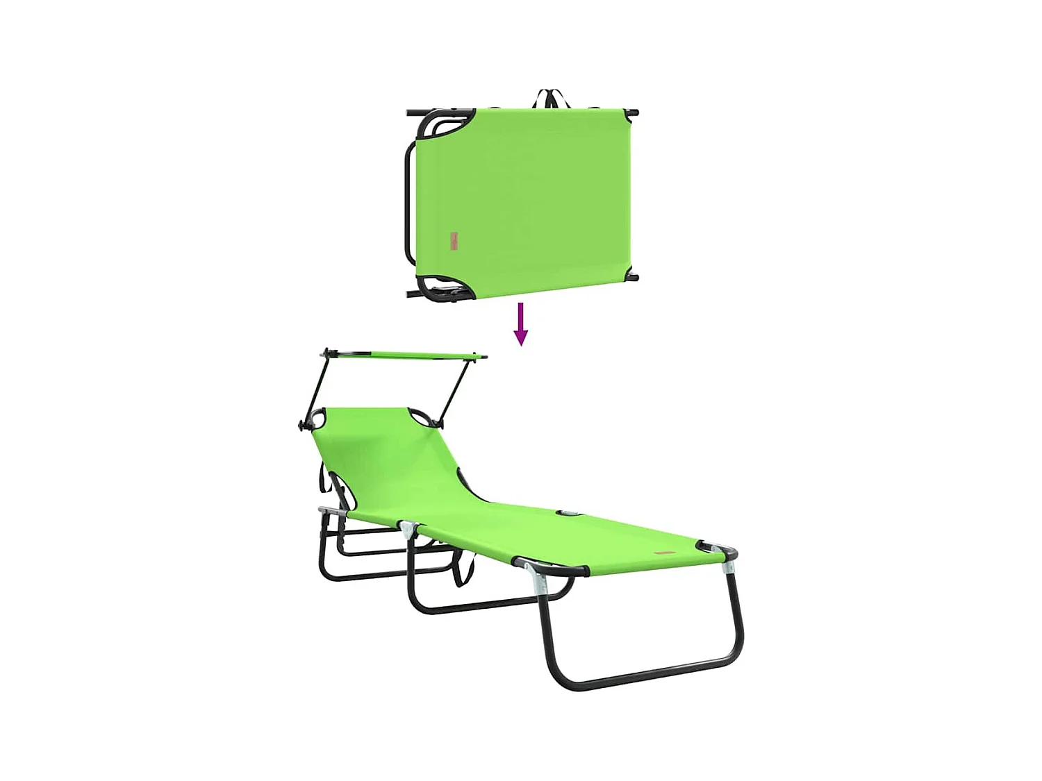 Transat pliant avec auvent vert en tissu oxford 600D