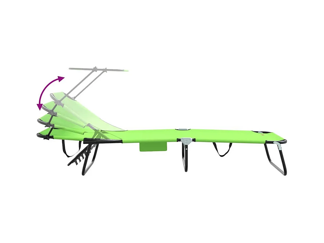 Transat pliant avec auvent vert en tissu oxford 600D