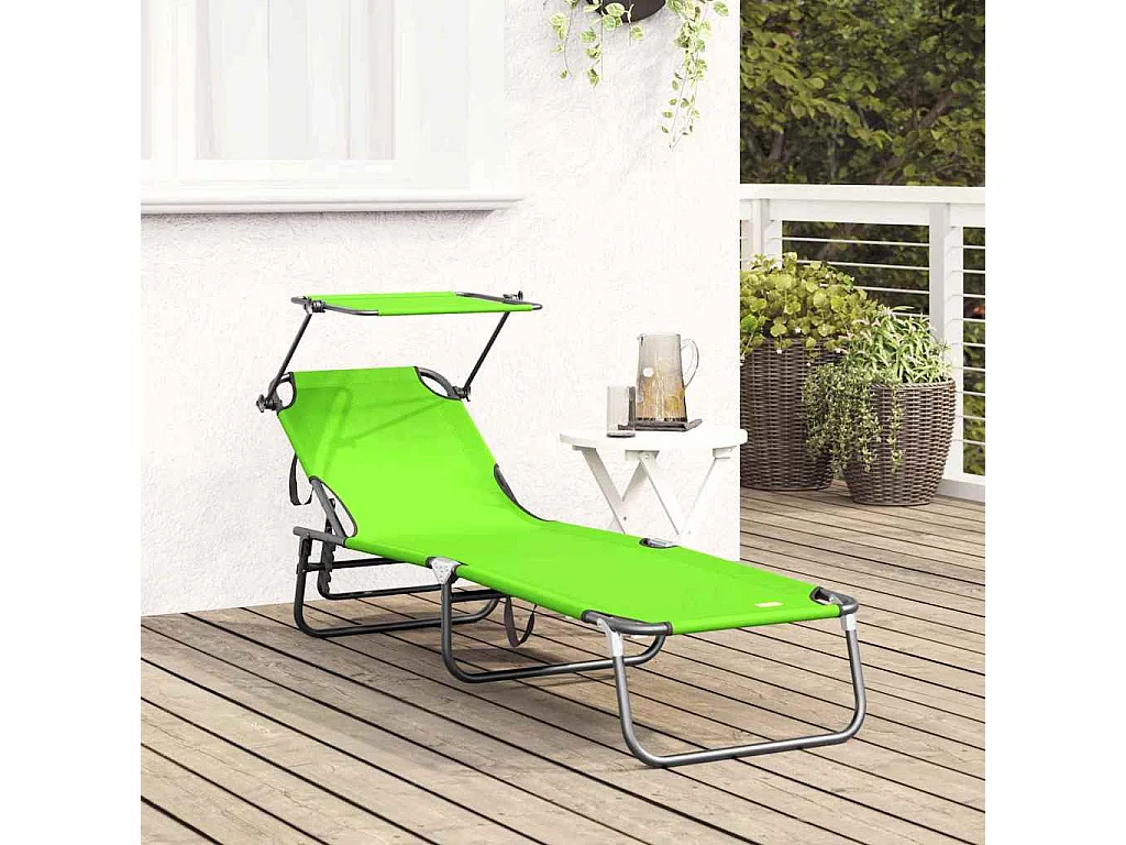 Transat pliant avec auvent vert en tissu oxford 600D