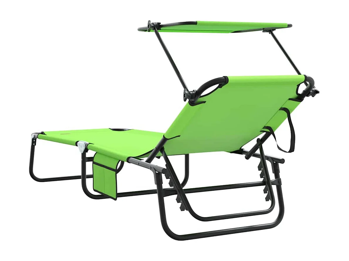 Transat pliant avec auvent vert en tissu oxford 600D