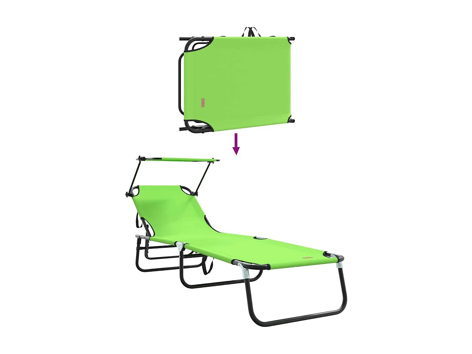 Transat pliant avec auvent vert en tissu oxford 600D