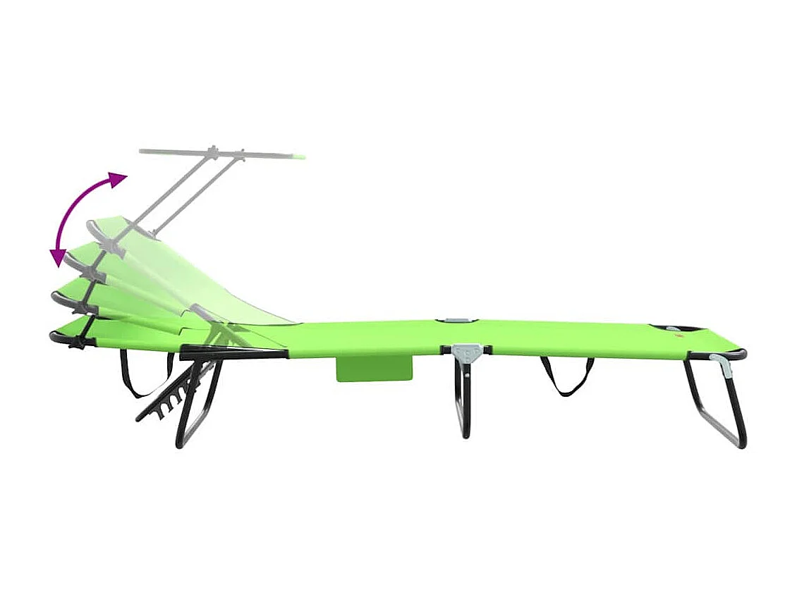 Transat pliant avec auvent vert en tissu oxford 600D