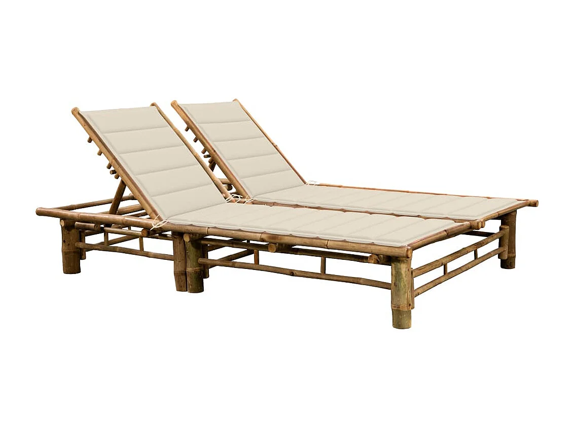 Chaise longue pour 2 personnes avec coussins Bambou