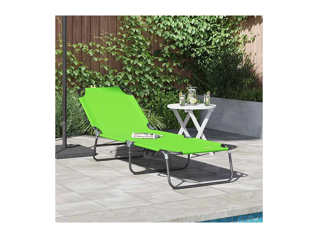 Chaise longue pliante 1-personne Vert 56 x 189 x 87 cm tissu