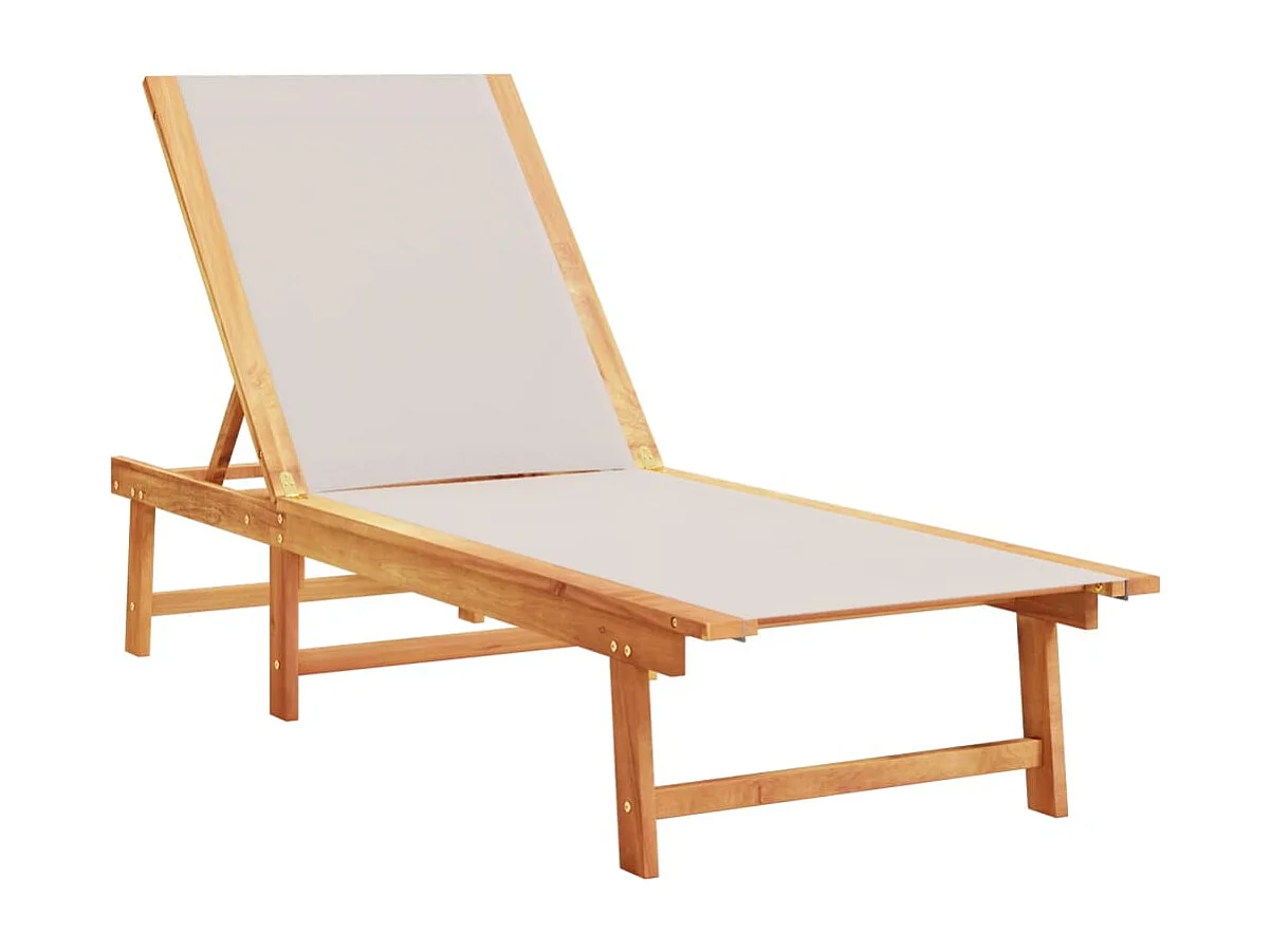 Chaise longue grigia realizzata in legno massello di acacia e textilene