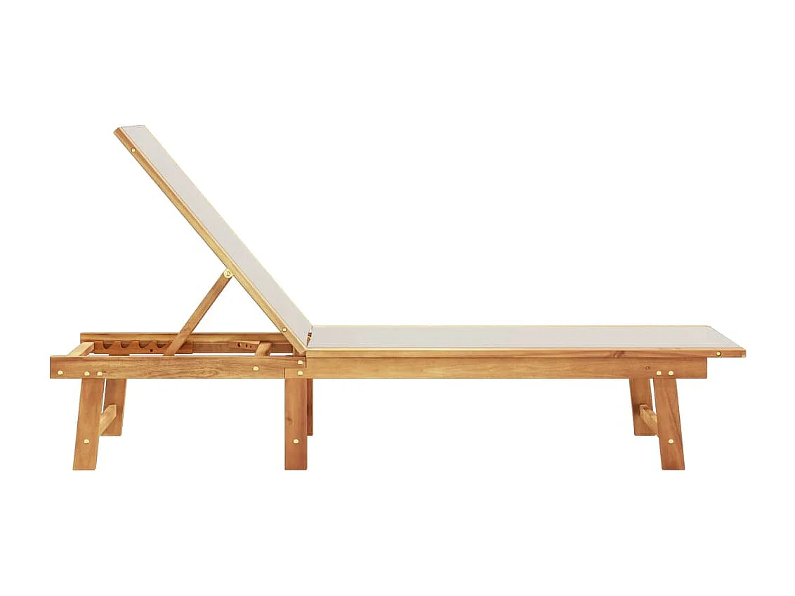 Chaise longue grigia realizzata in legno massello di acacia e textilene