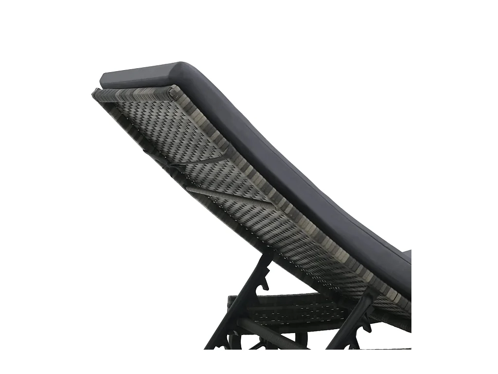 Chaise longue met wielen en kussen Antraciet gevlochten hars