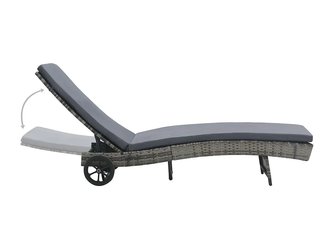 Chaise longue con ruedas y cojín Resina trenzada antracita
