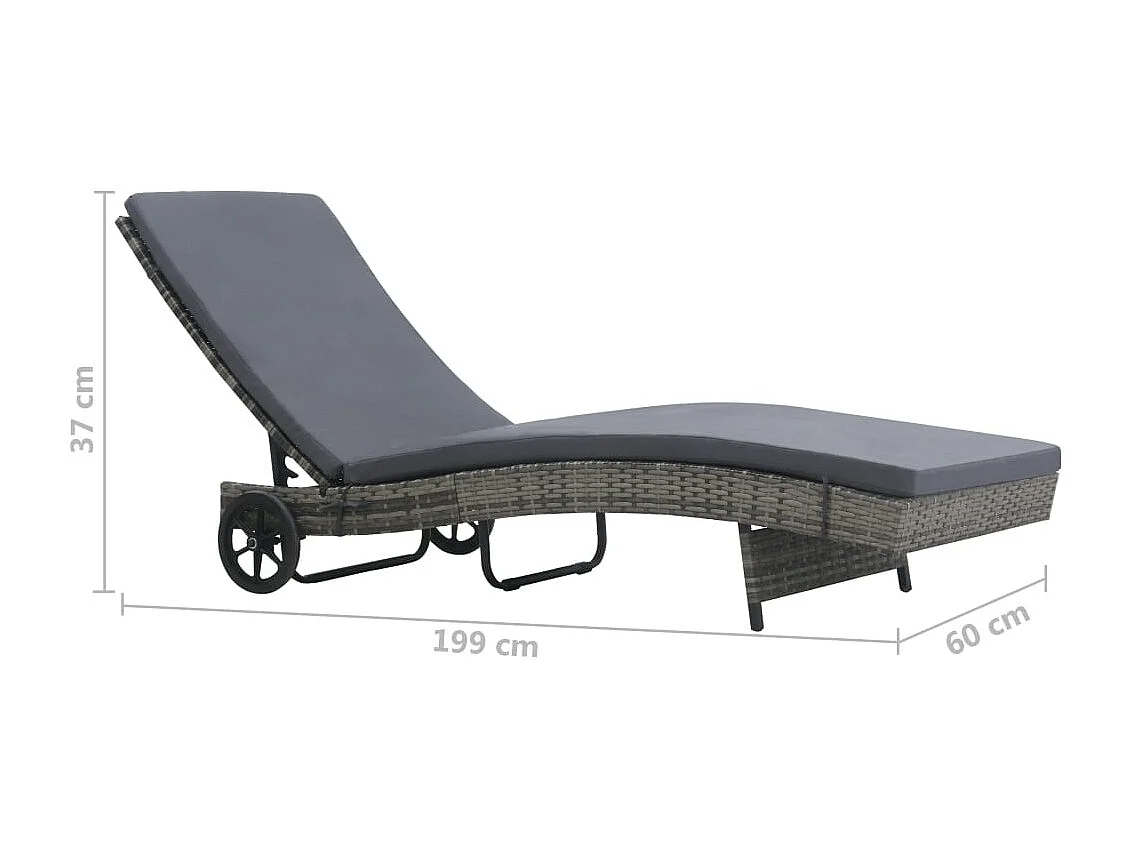 Chaise longue con ruedas y cojín Resina trenzada antracita