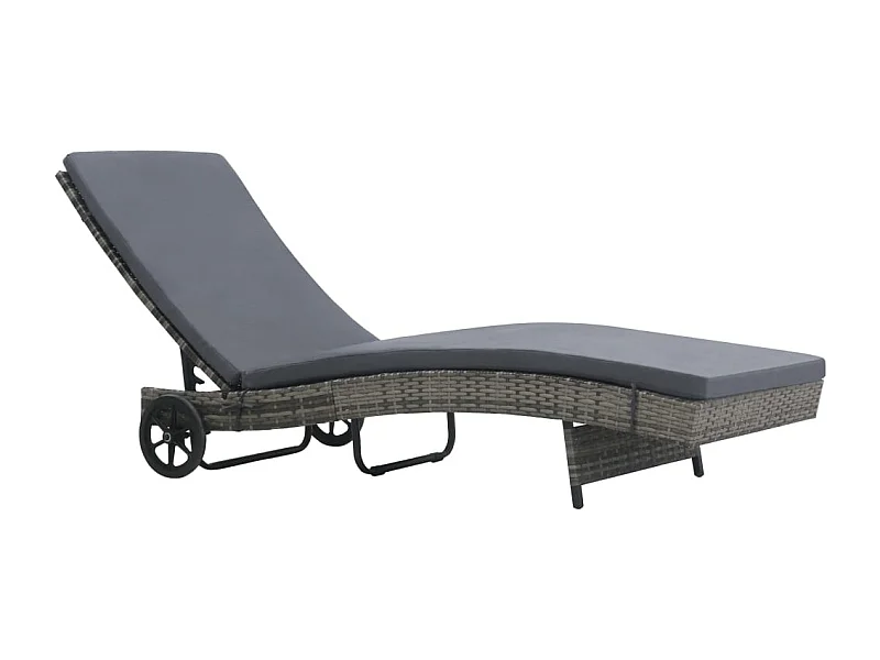 Chaise longue con ruedas y cojín Resina trenzada antracita