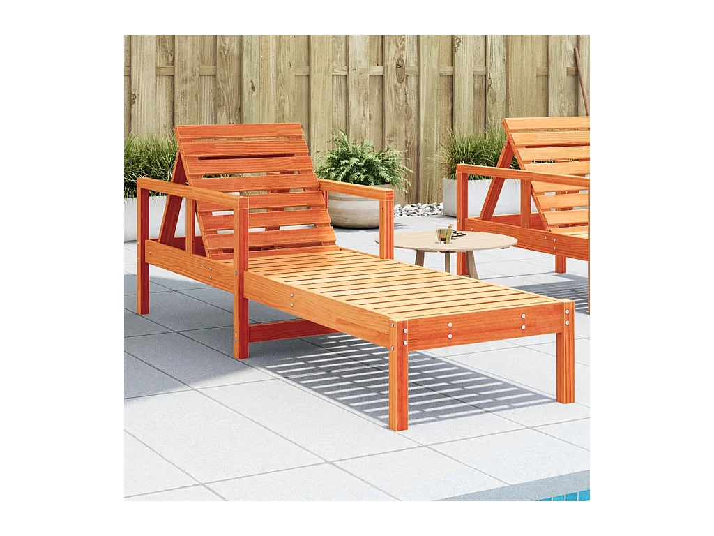 Chaise longue in legno massello di pino cerato marrone 199,5x62x55 cm