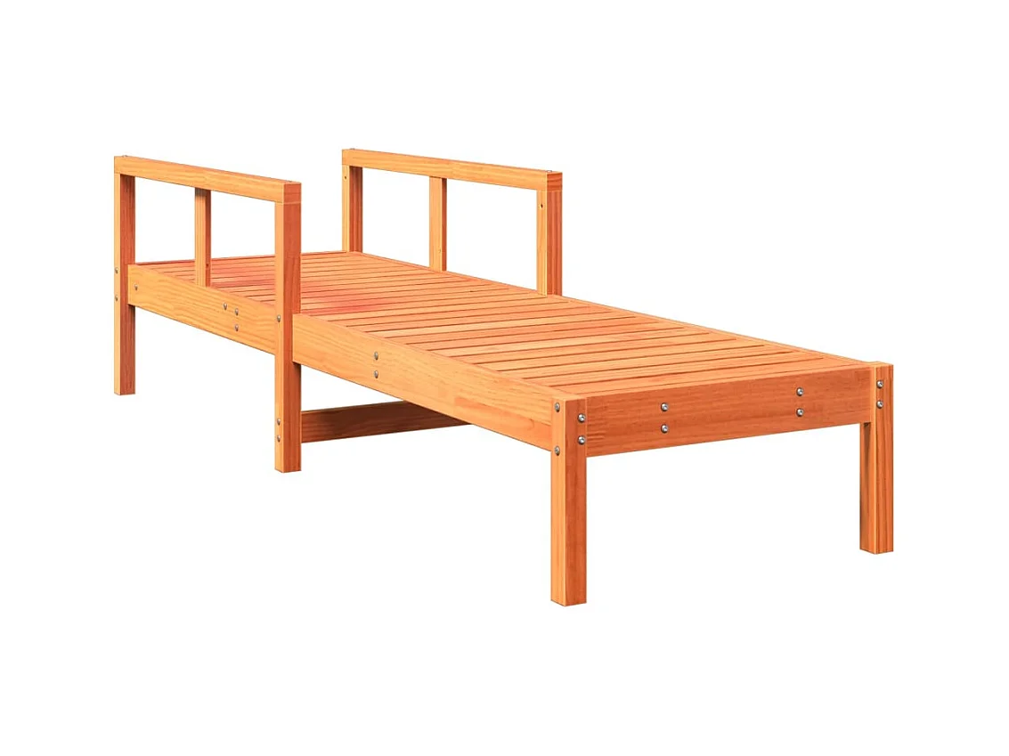 Chaise longue in legno massello di pino cerato marrone 199,5x62x55 cm