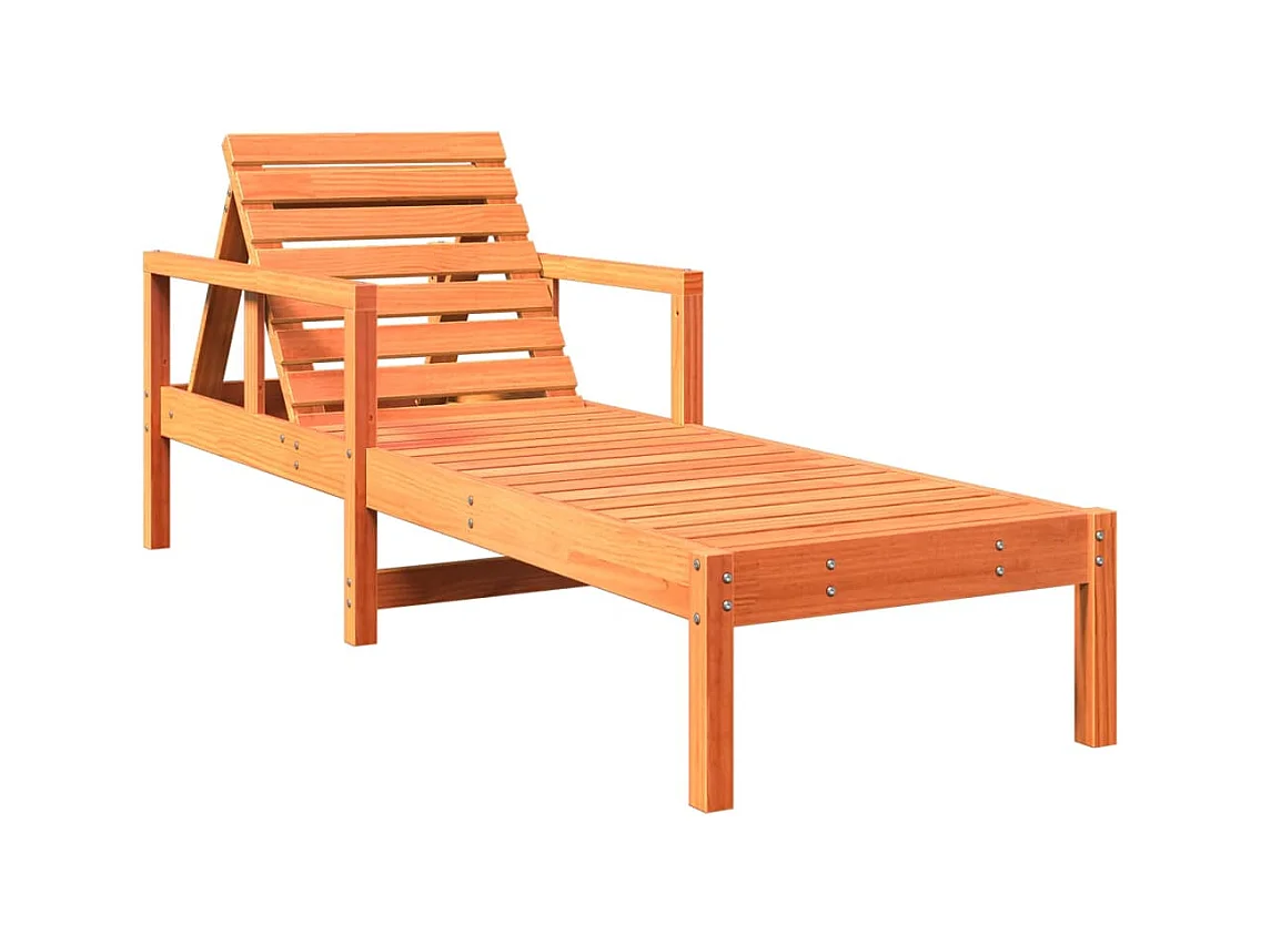 Chaise longue in legno massello di pino cerato marrone 199,5x62x55 cm