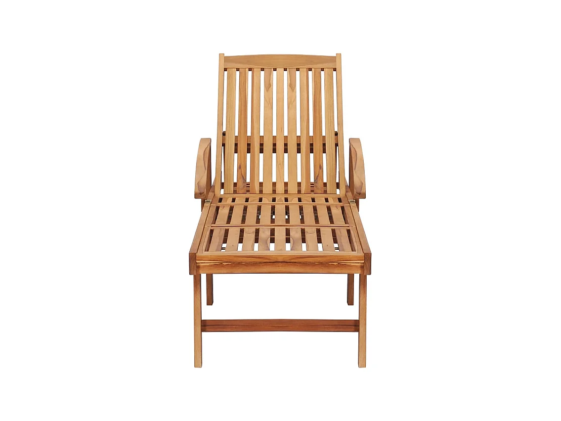 Chaise longue avec table et coussin Bois de teck solide