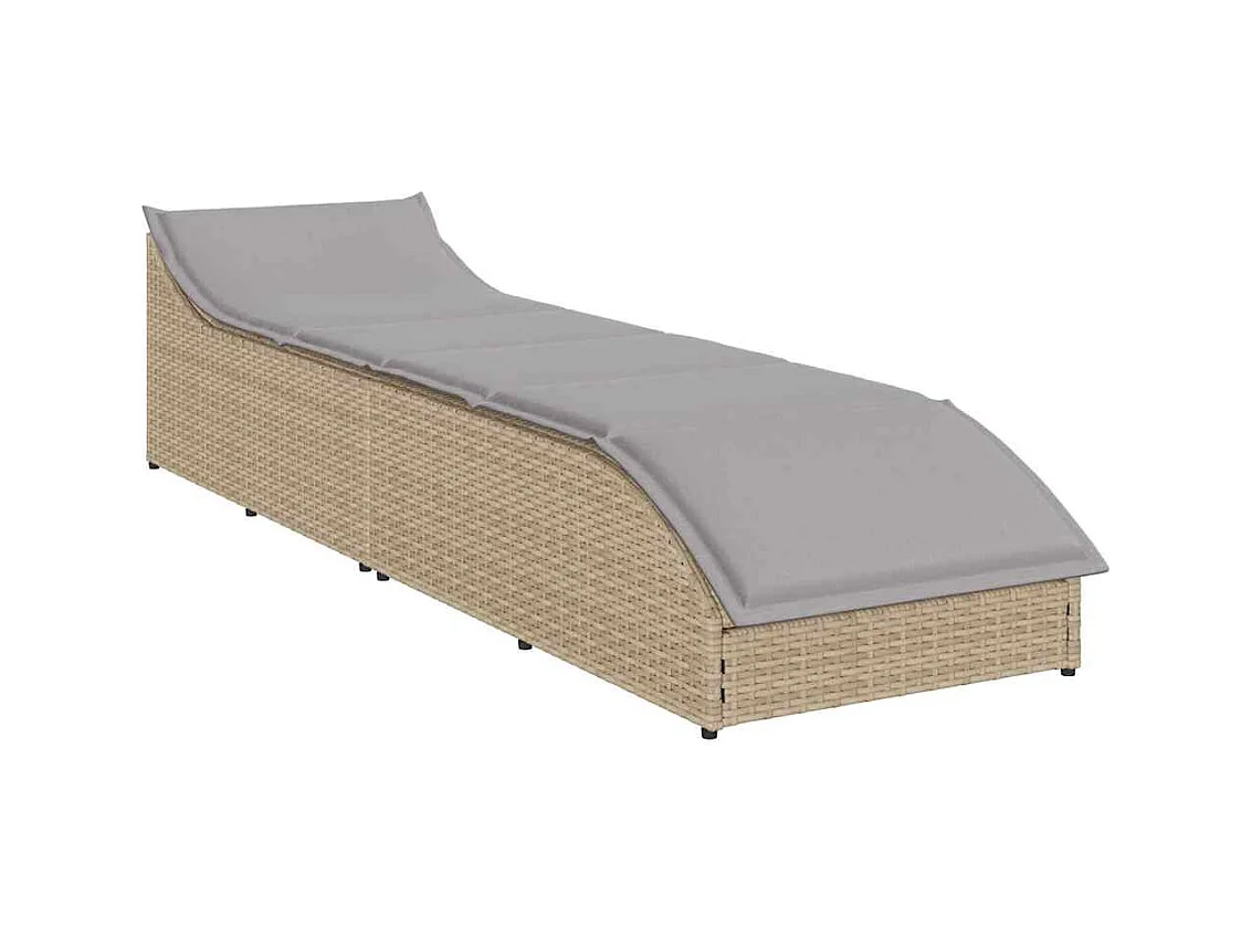 Chaise longue pliante coussin et rangement beige résine tressée