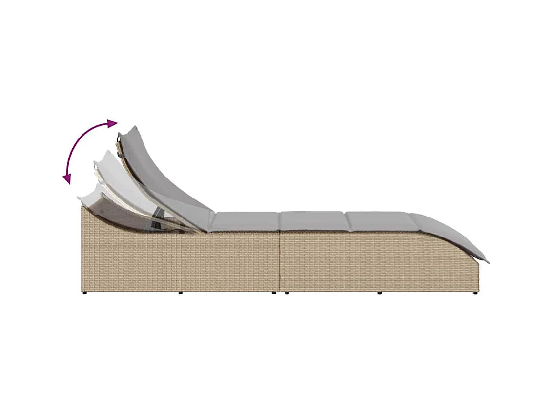 Chaise longue pliante coussin et rangement beige résine tressée