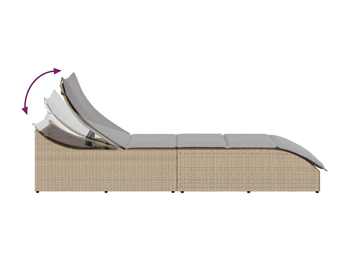 Chaise longue pliante coussin et rangement beige résine tressée