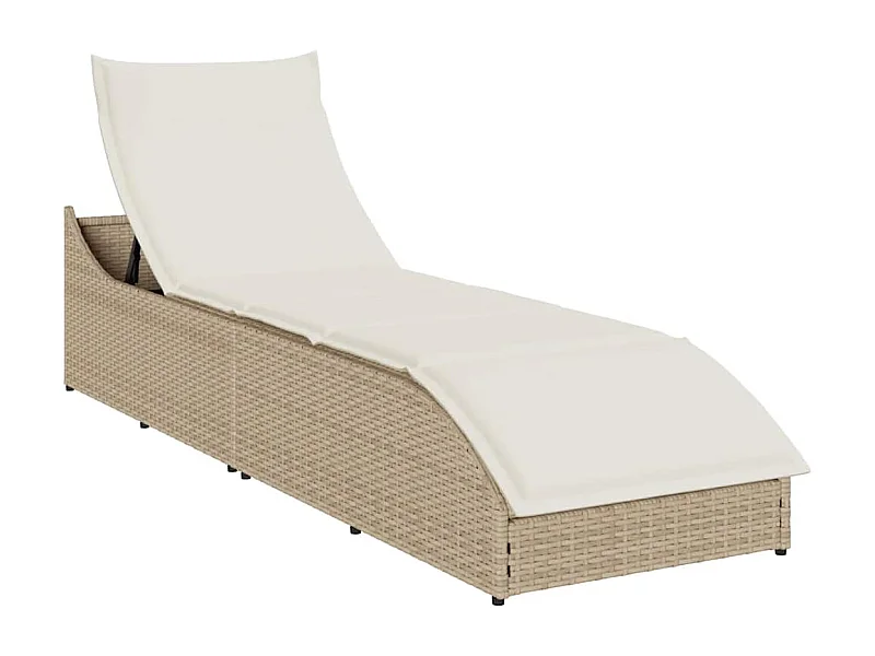 Sillón plegable con cojín y almacenaje en resina tejida beige