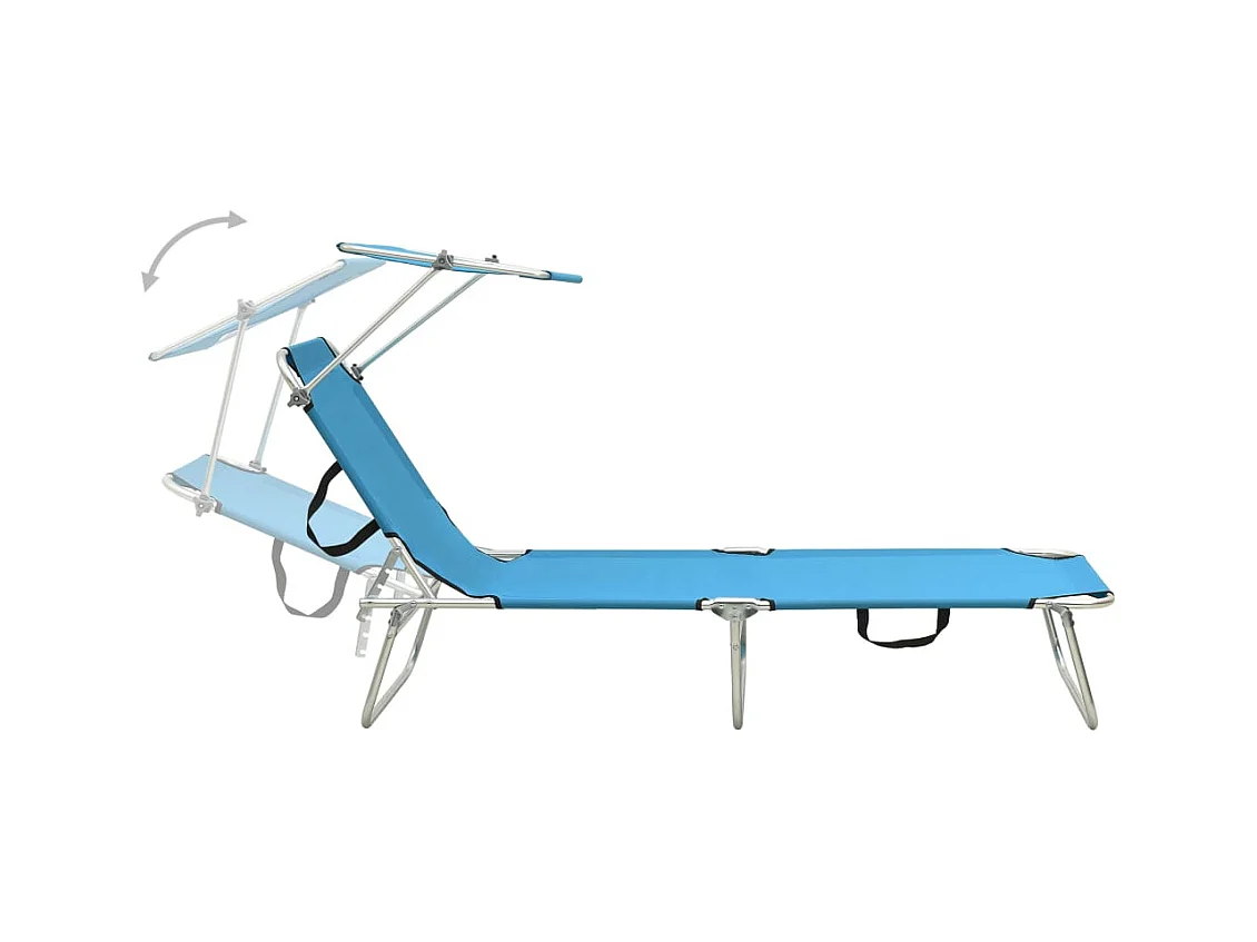 Chaise longue pliable avec auvent bleu aluminium