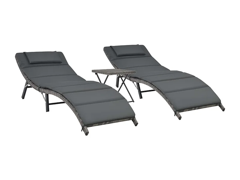 Conjunto de muebles de jardín plegables de 3 piezas en resina tejida gris