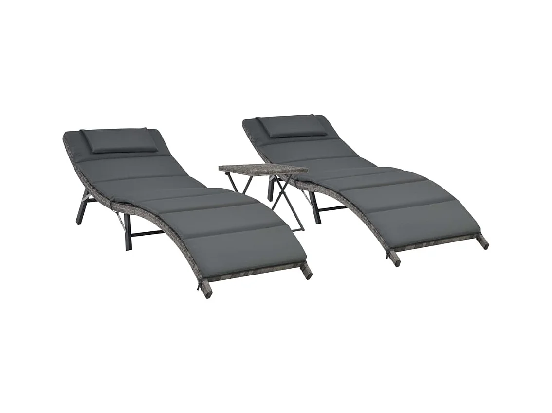 Set di mobili da giardino pieghevoli da 3 pezzi in resina intrecciata grigia