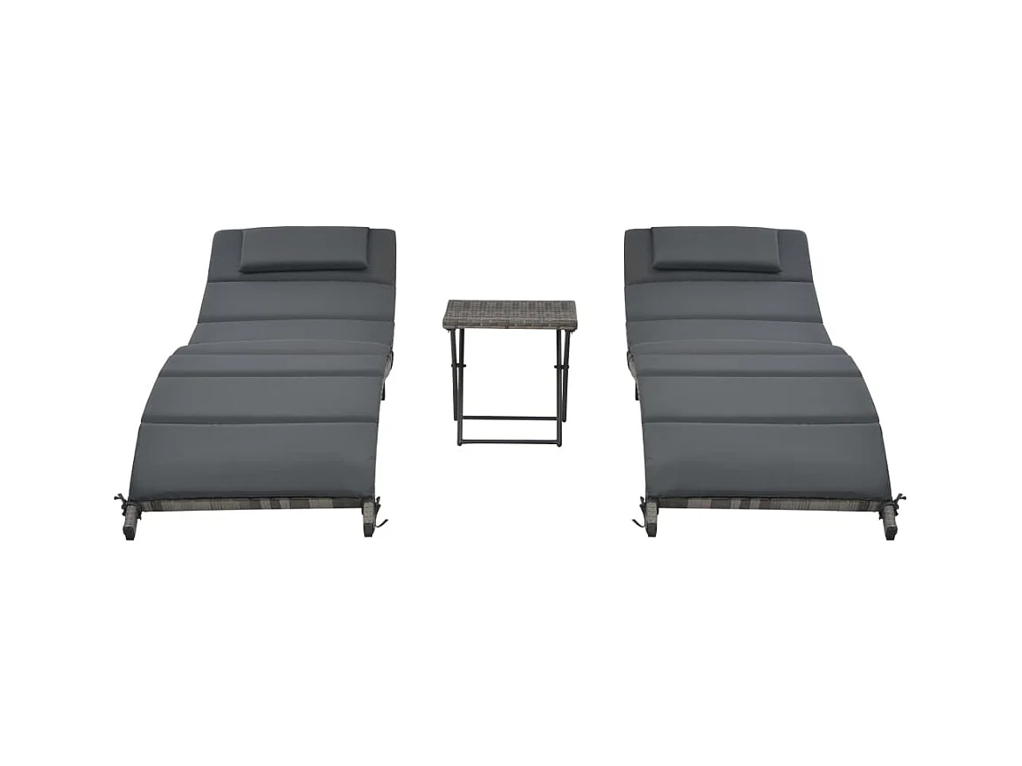 Set di mobili da giardino pieghevoli da 3 pezzi in resina intrecciata grigia
