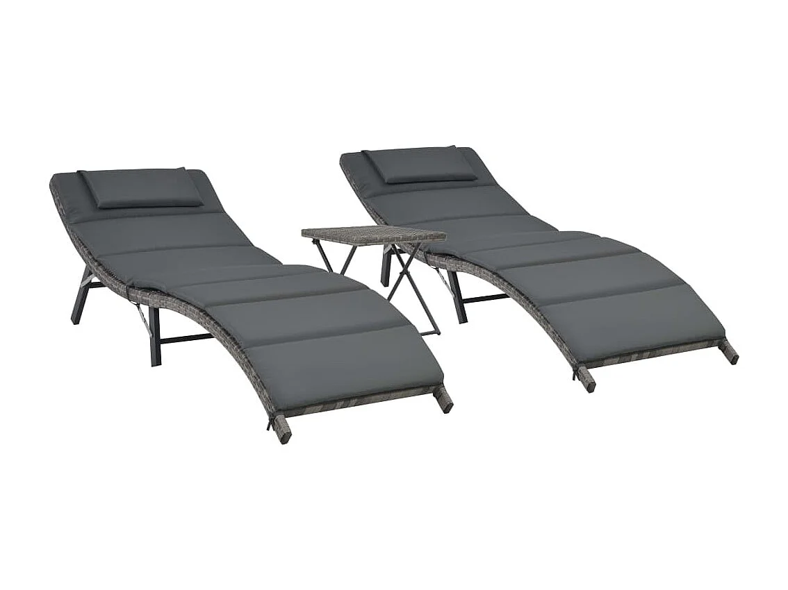 Conjunto de muebles de jardín plegables de 3 piezas en resina tejida gris