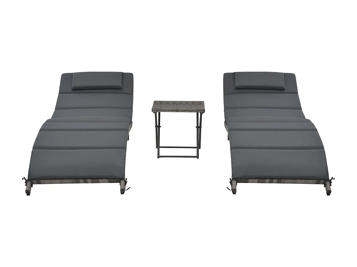 Conjunto de muebles de jardín plegables de 3 piezas en resina tejida gris