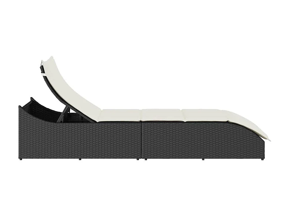Chaise longue pliante coussin et rangement noir résine tressée