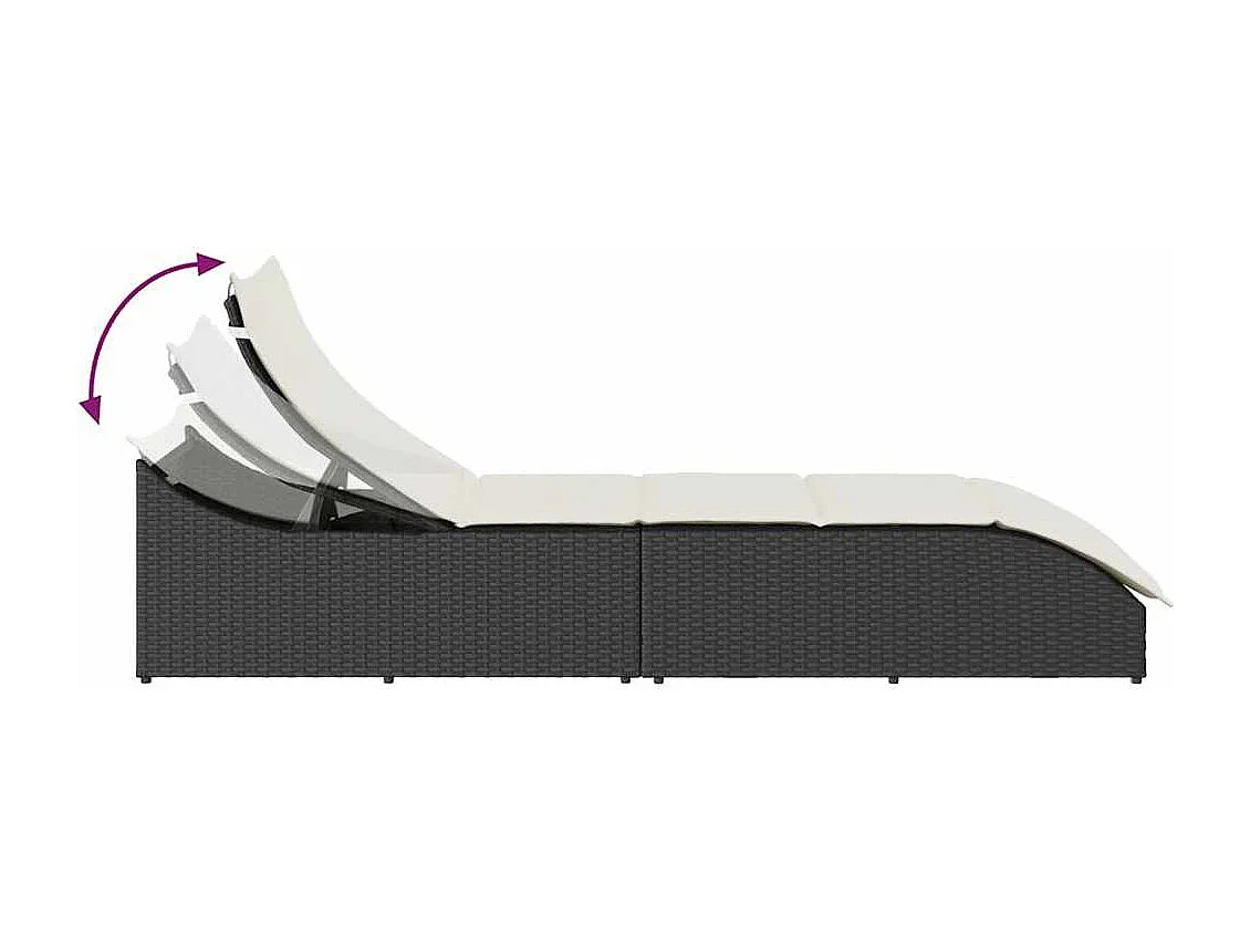 Chaise longue pliante coussin et rangement noir résine tressée