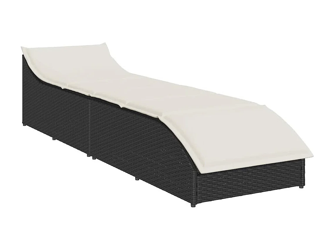 Chaise longue pliante coussin et rangement noir résine tressée