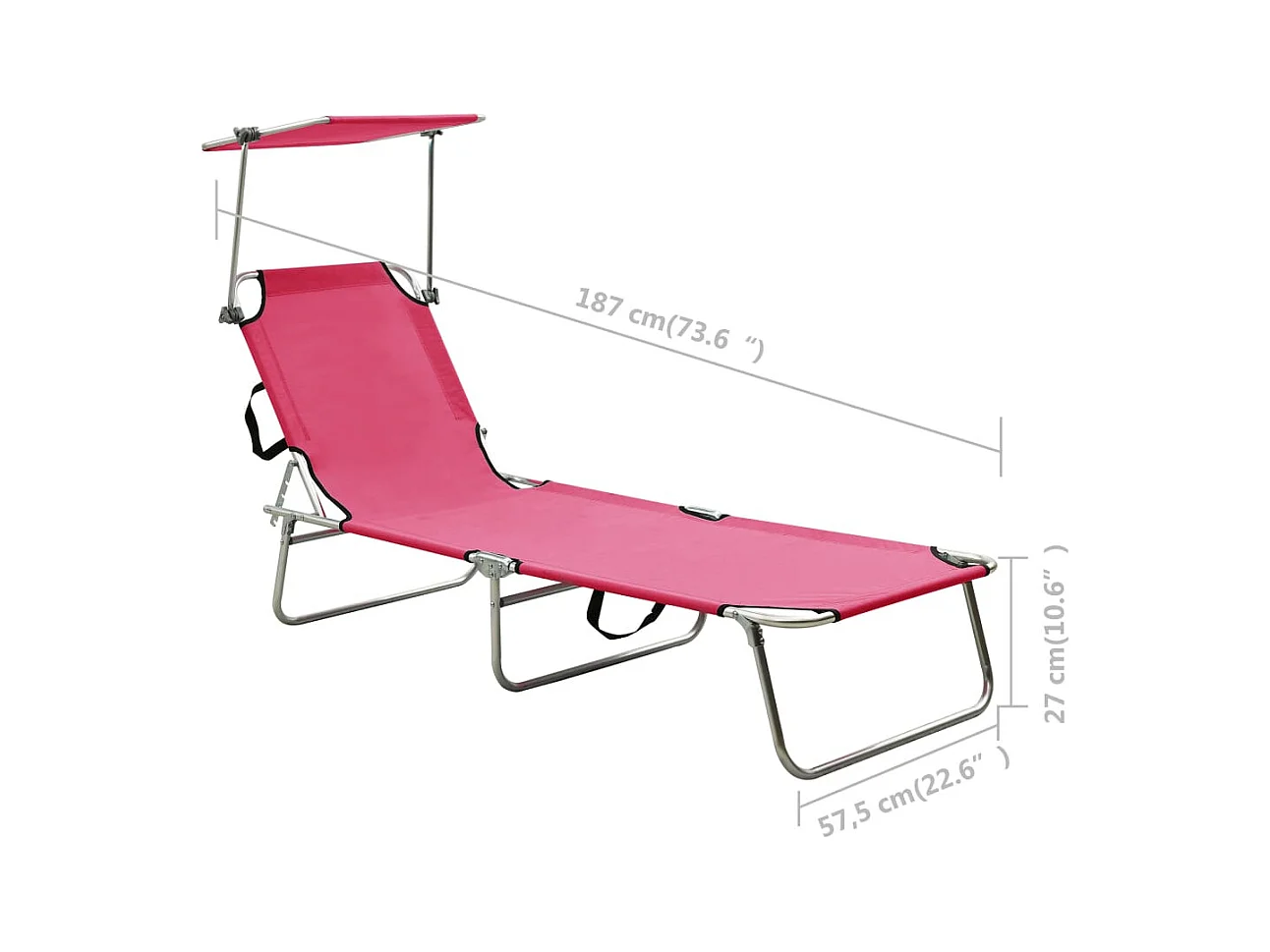 Opvouwbare loungestoel met roze aluminium kap