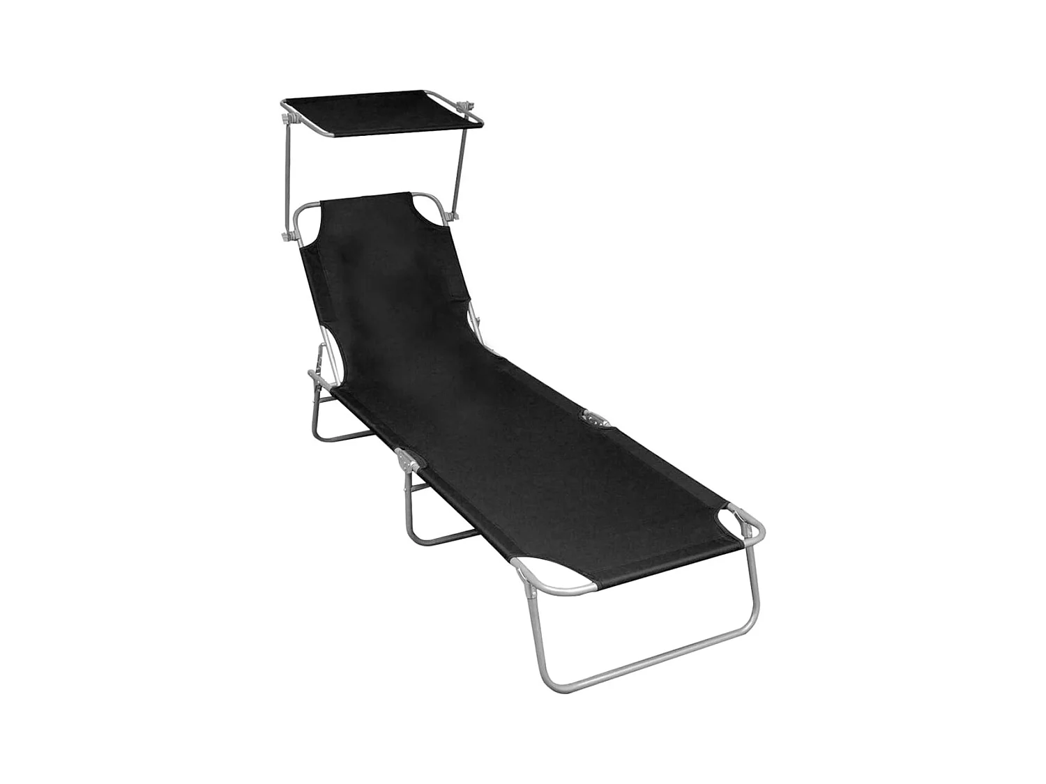 Chaise longue pliable avec auvent Noir Aluminium