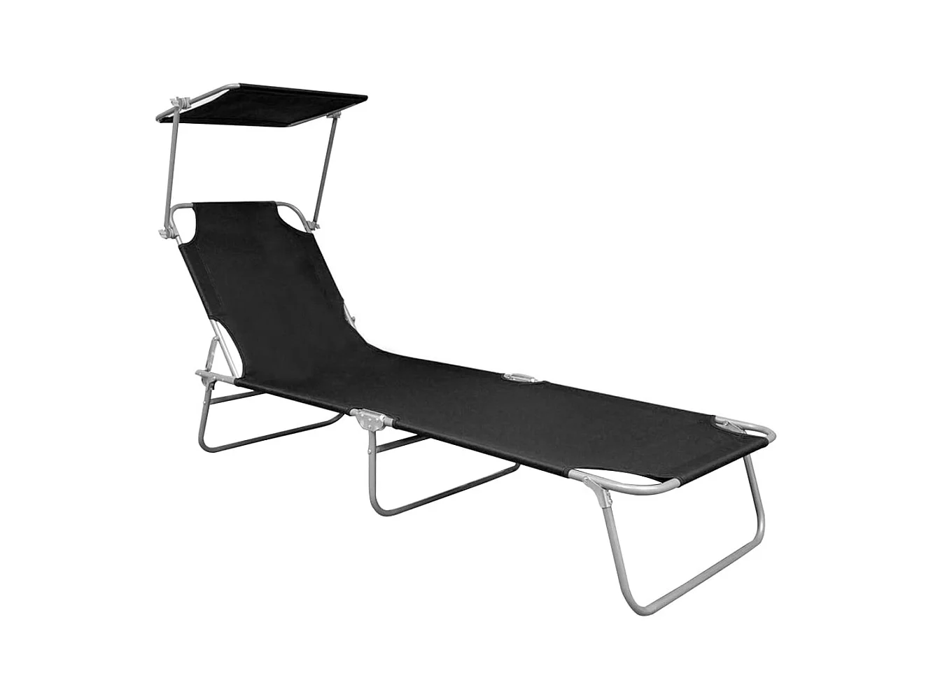 Chaise longue pliable avec auvent Noir Aluminium