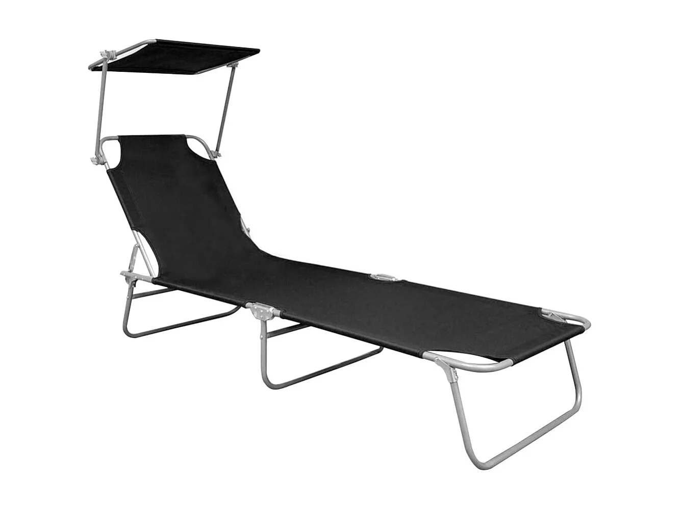 Chaise longue pliable avec auvent Noir Aluminium