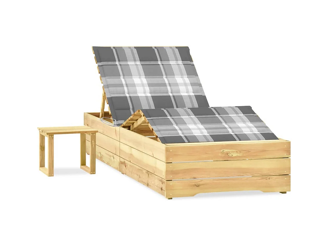 Tuinligstoel met tafel en kussen Geïmpregneerd grenen