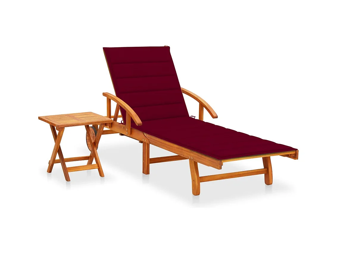 Chaise longue de jardin avec table et coussin Bois d'acacia
