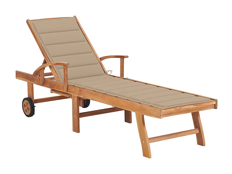 Chaise longue avec coussin beige Bois de teck solide