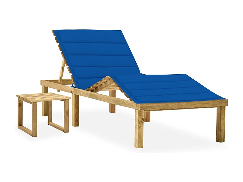 Chaise longue de jardin avec table et coussin Pin imprégné