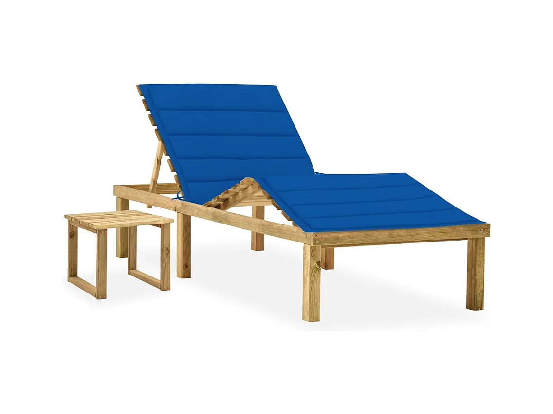Chaise longue de jardin avec table et coussin Pin imprégné