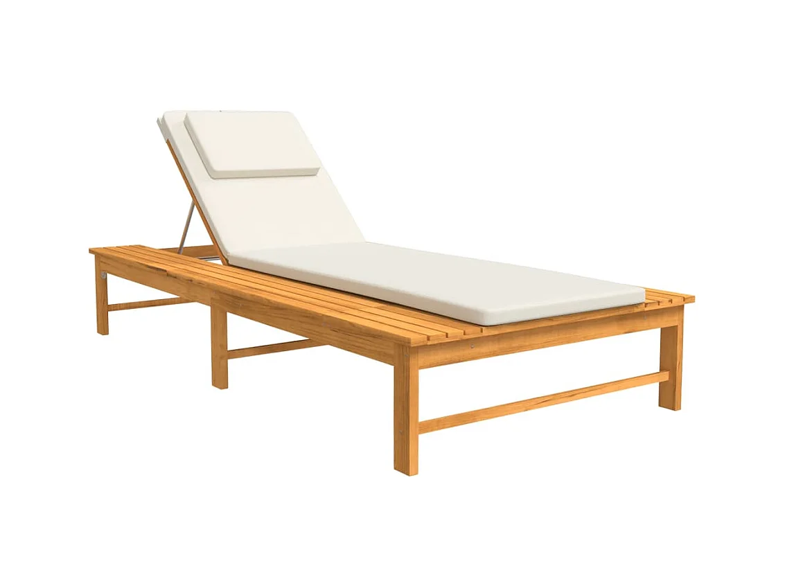 Chaise longue kussen/kussen crèmewit massief acaciahout