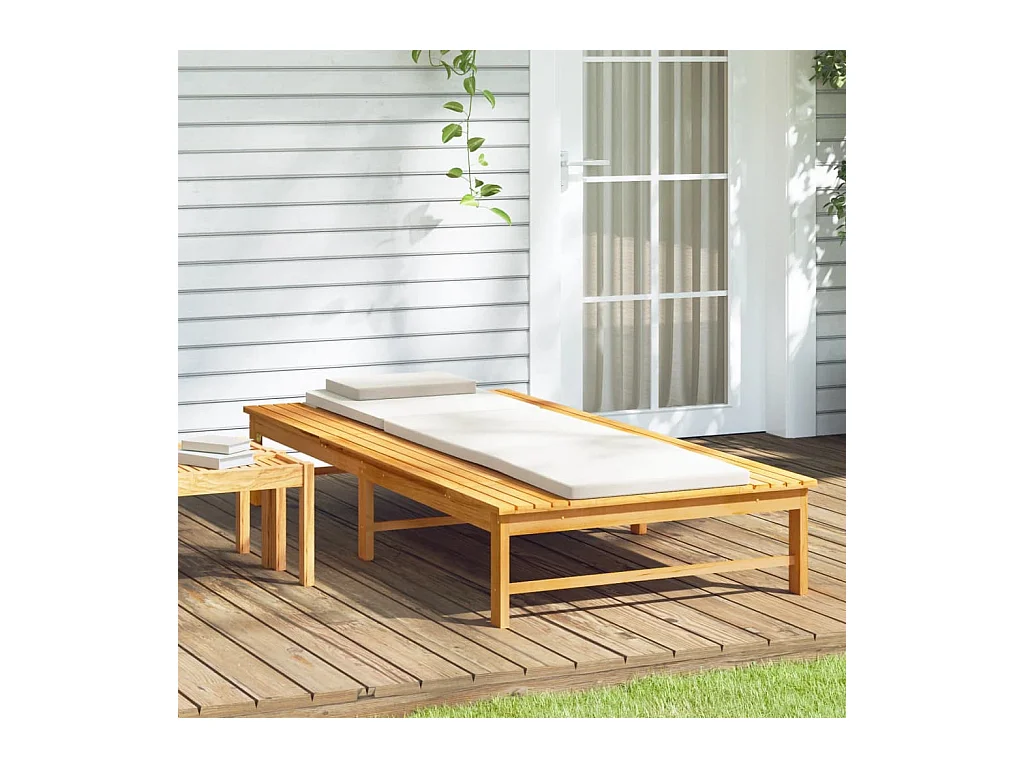 Chaise longue kussen/kussen crèmewit massief acaciahout