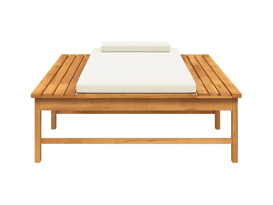 Chaise longue kussen/kussen crèmewit massief acaciahout