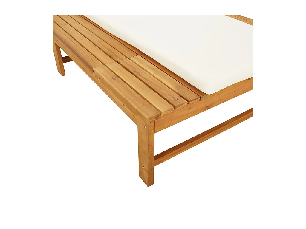 Chaise longue kussen/kussen crèmewit massief acaciahout