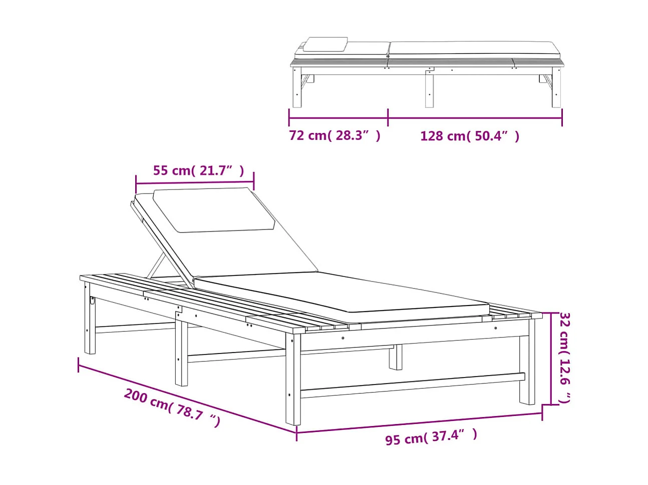 Cuscino per chaise longue in legno massello di acacia bianco crema