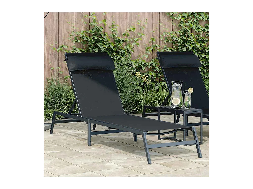 Zwarte chaise longue 197 x 54 x 86 cm Staal en textiel