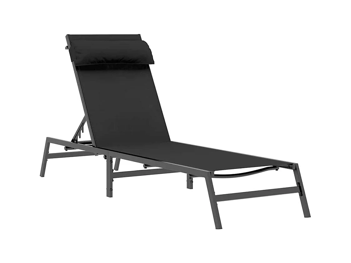 Zwarte chaise longue 197 x 54 x 86 cm Staal en textiel