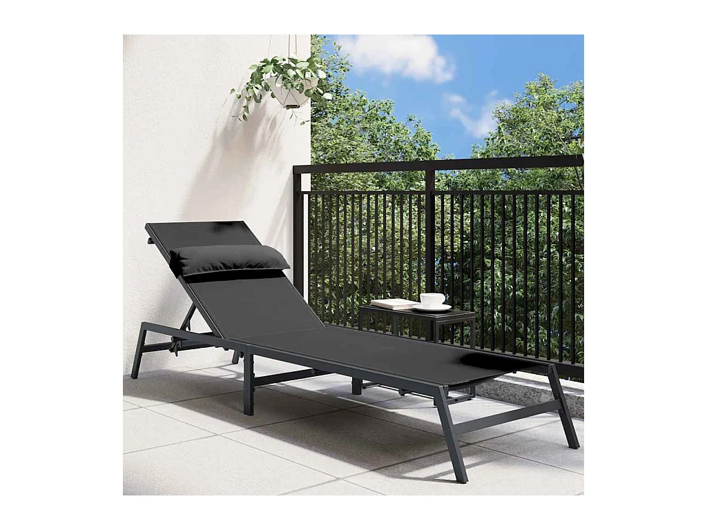 Zwarte chaise longue 197 x 54 x 86 cm Staal en textiel