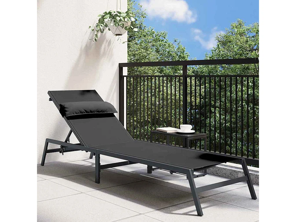 Chaise longue Noir 197 x 54 x 86 cm Acier et textilène