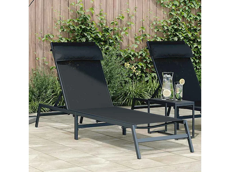 Chaise longue Noir 197 x 54 x 86 cm Acier et textilène